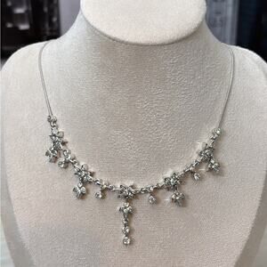 D’Orlan Delicate Silver Crystal Leaf Necklace - Women Jewelry